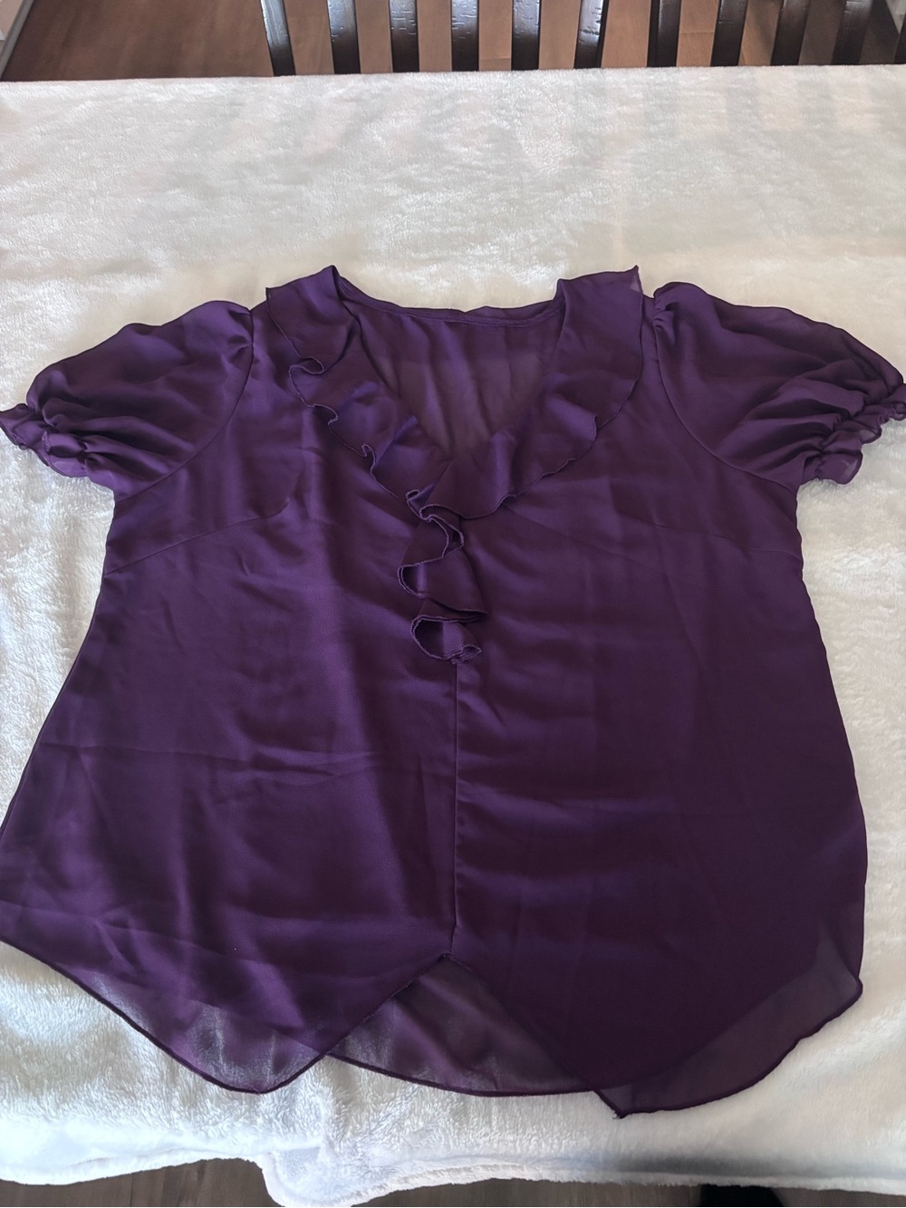 SHEIN Deep Purple Ruffle V-Neck Blouse